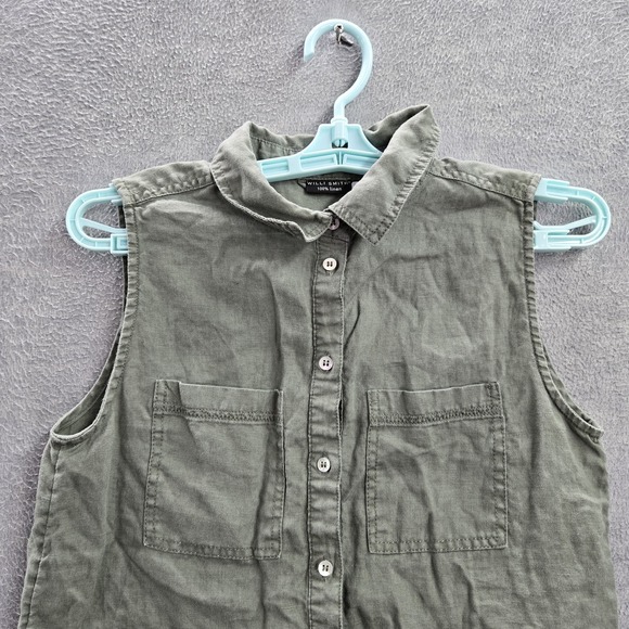 Willi Smith Women Dress 4 Green 100%‎ Linen Mini Shirt Sleeveless Button Up - Picture 4 of 8